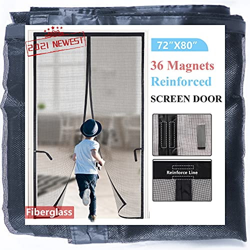 Kids//Pets Entry Friendly,Black Magnetic Screen Door for Sliding Door//French Door 72x80 2021-Upgraded Version with 36 Longer Magnets,Reinforced Fiberglass Retractable Doggy Sliding Door Screen